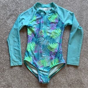 Cat & Jack Tropical Rash Guard One Piece Swimsuit Girls Size S 6 7